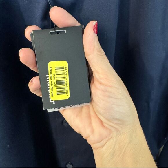 Murano Modern Comfort XLA Men Size Large Solid Navy Blue L/S Dress Shirt - Picture 4 of 9